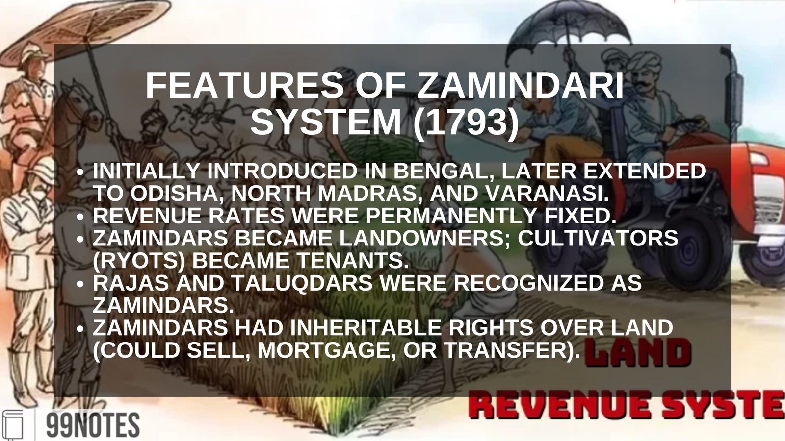 Land Revenue System In British India- Features Of Zamindari System (1793)